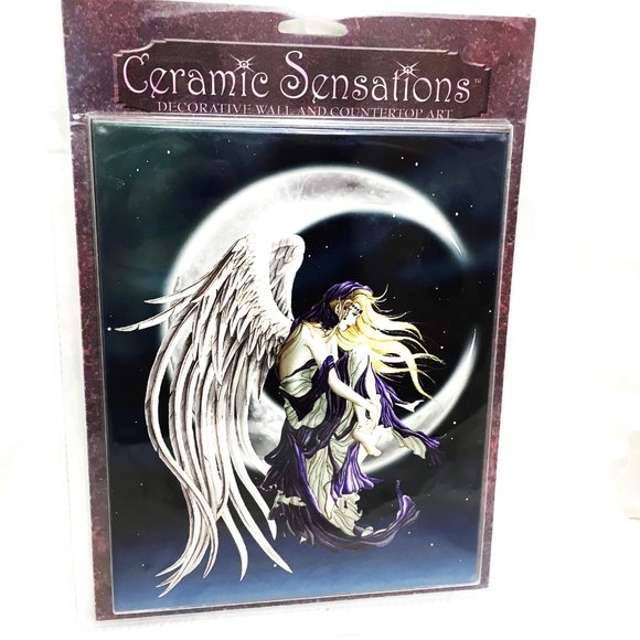 NENE THOMAS  Moondreamer Angel sitting on Moon Ceramic Wall Art VTG NOS - Picture 11 of 14